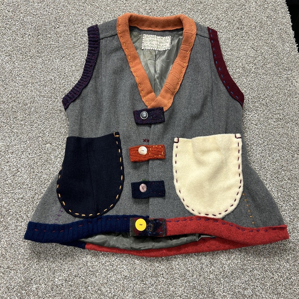 Crispina Ffrench Vest Womens Medium Multicolor Wool Patchwork Lined Pockets
